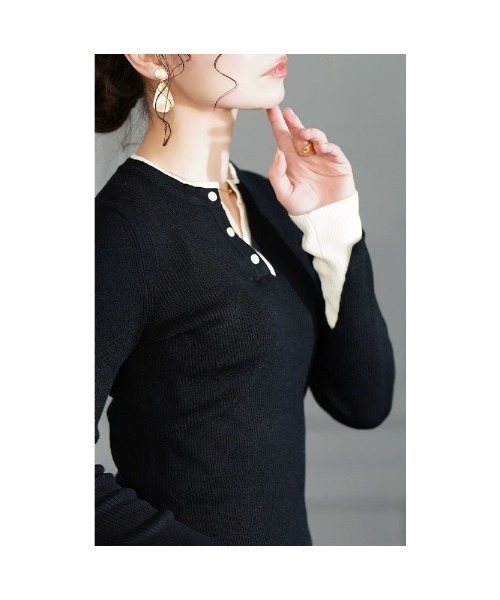 Sawa a la mode（サワアラモード）の「重ね着風リブニットトップス（ニット/セーター・レディース・ブラック/オフホワイト/ネイビー・FREE）」の20枚目の写真