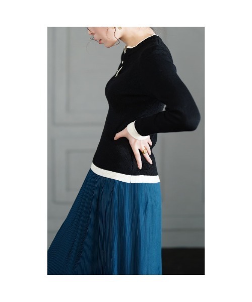 Sawa a la mode（サワアラモード）の「重ね着風リブニットトップス（ニット/セーター・レディース・ブラック/オフホワイト/ネイビー・FREE）」の21枚目の写真