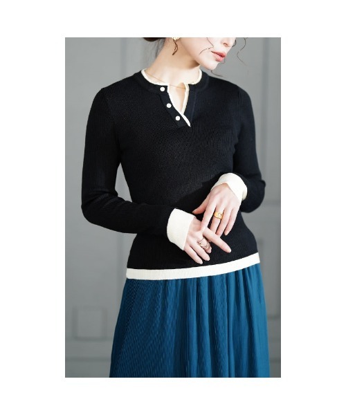 Sawa a la mode（サワアラモード）の「重ね着風リブニットトップス（ニット/セーター・レディース・ブラック/オフホワイト/ネイビー・FREE）」の22枚目の写真