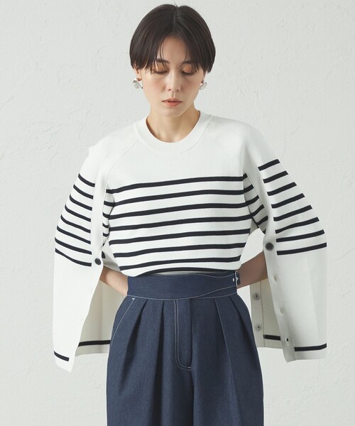 CAST:（キャストコロン）の「【1枚で着映える】ボーダーデザインニット（ニット/セーター・レディース・ブラック/ホワイト・M）」の2枚目の写真