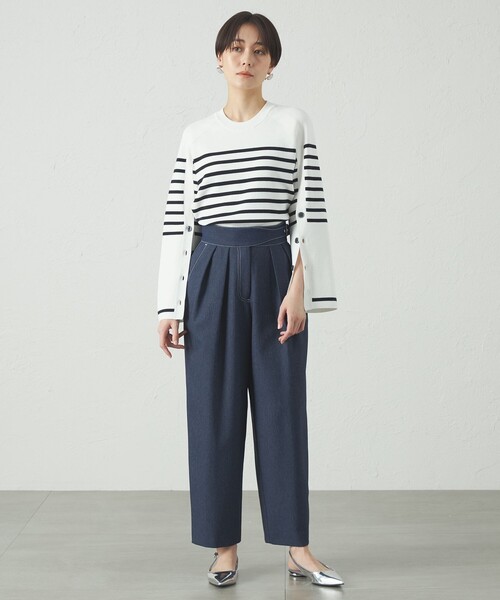 CAST:（キャストコロン）の「【1枚で着映える】ボーダーデザインニット（ニット/セーター・レディース・ブラック/ホワイト・M）」の3枚目の写真