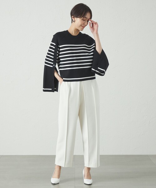 CAST:（キャストコロン）の「【1枚で着映える】ボーダーデザインニット（ニット/セーター・レディース・ブラック/ホワイト・M）」の4枚目の写真
