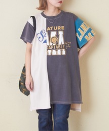 CUBE SUGAR（キューブシュガー）の「パウダー加工アシンメトリー切替チュニックTシャツ（Tシャツ/カットソー）」