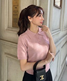 ［ 岡部あゆみさんコラボ ］ リップルボーダーニットポロシャツ