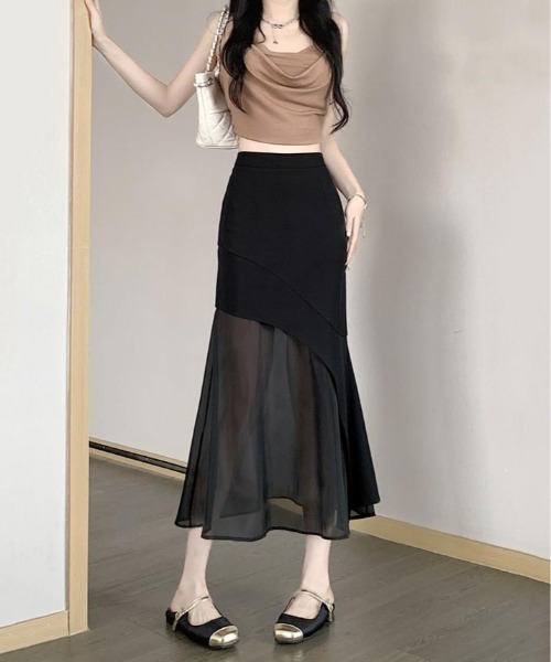 kirakiraShop(キラキラショップ)の「アシメシアー切り替え マーメイド スカート(スカート・レディース・ブラック・S/L)」の2枚目の写真