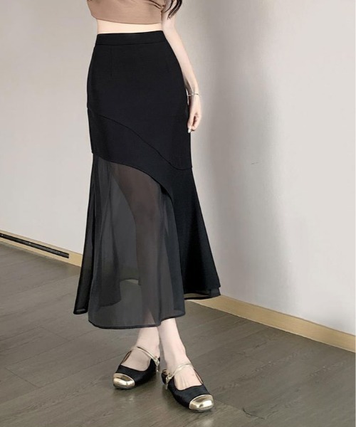 kirakiraShop(キラキラショップ)の「アシメシアー切り替え マーメイド スカート(スカート・レディース・ブラック・S/L)」の3枚目の写真