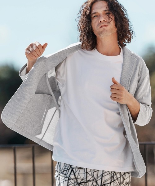 CAMBIO（カンビオ）の「mj10579-針立ニット7分袖テーラードジャケット（テーラードジャケット・メンズ・ブラック/杢グレー・M/L/XL）」の2枚目の写真