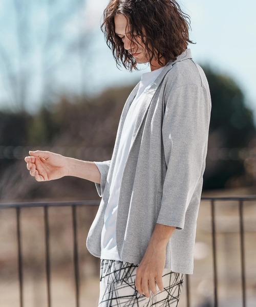 CAMBIO（カンビオ）の「mj10579-針立ニット7分袖テーラードジャケット（テーラードジャケット・メンズ・ブラック/杢グレー・M/L/XL）」の4枚目の写真