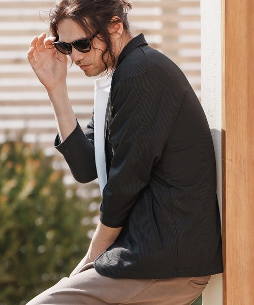 CAMBIO（カンビオ）の「mj10579-針立ニット7分袖テーラードジャケット（テーラードジャケット・メンズ・ブラック/杢グレー・M/L/XL）」の10枚目の写真