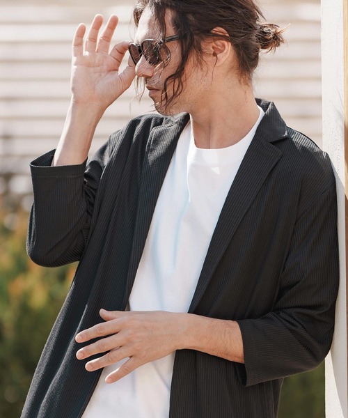 CAMBIO（カンビオ）の「mj10579-針立ニット7分袖テーラードジャケット（テーラードジャケット・メンズ・ブラック/杢グレー・M/L/XL）」の13枚目の写真