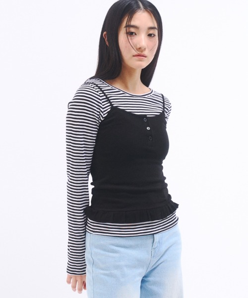 FEKETE（フェケテ）の「FRILL CAMISOLE  / フリルキャミソール（キャミソール・レディース・アイボリー/ブラック・FREE）」の4枚目の写真