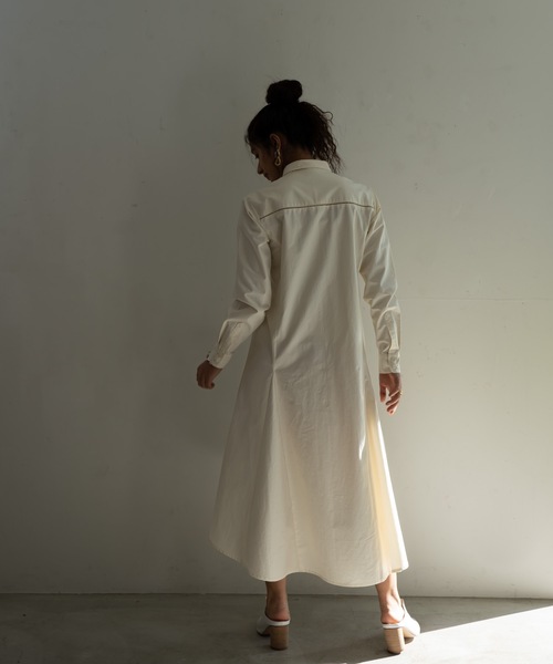CIEL'AIR（シエルエアー）の「Ladder Race Shirt Dress（シャツワンピース・レディース・アイボリー/ブラック・MEDIUM/LARGE）」の9枚目の写真
