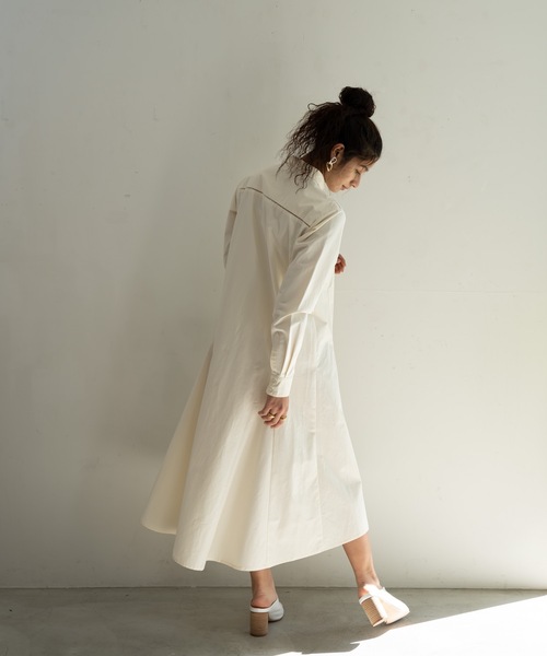 CIEL'AIR（シエルエアー）の「Ladder Race Shirt Dress（シャツワンピース・レディース・アイボリー/ブラック・MEDIUM/LARGE）」の8枚目の写真
