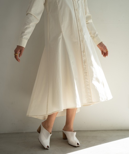 CIEL'AIR（シエルエアー）の「Ladder Race Shirt Dress（シャツワンピース・レディース・アイボリー/ブラック・MEDIUM/LARGE）」の3枚目の写真