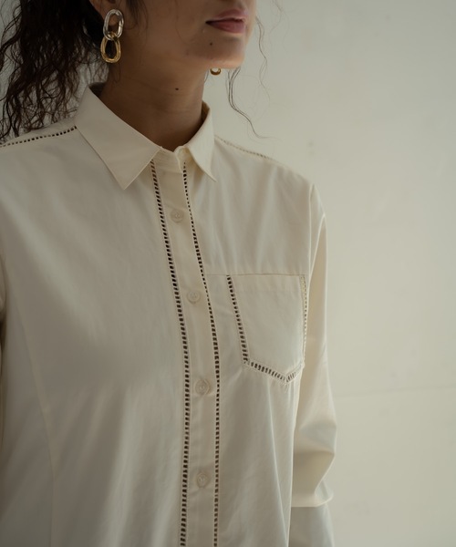 CIEL'AIR（シエルエアー）の「Ladder Race Shirt Dress（シャツワンピース・レディース・アイボリー/ブラック・MEDIUM/LARGE）」の6枚目の写真