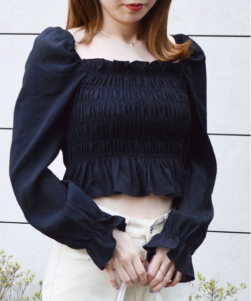 &soiree(アンドソワレ)の「【 &soiree】ワッシャーシャーリングブラウス(CP)(シャツ/ブラウス・レディース・Black/ラベンダー・M)」の1枚目の写真