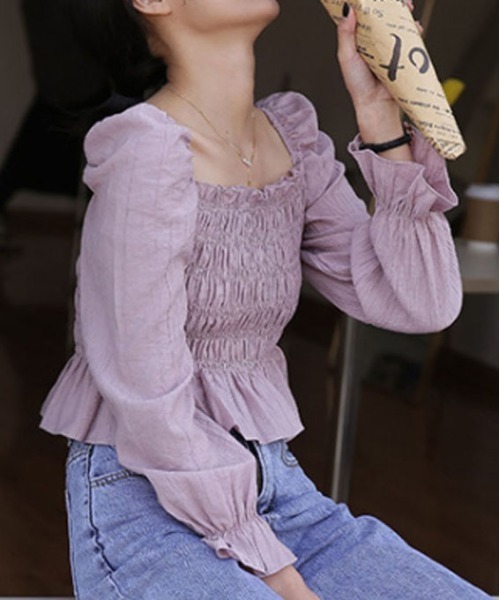 &soiree(アンドソワレ)の「【 &soiree】ワッシャーシャーリングブラウス(CP)(シャツ/ブラウス・レディース・Black/ラベンダー・M)」の12枚目の写真