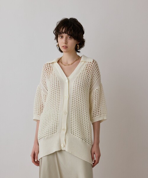 GRACE CONTINENTAL（グレースコンチネンタル）の「メッシュスキッパーニットカーディガン（カーディガン/ボレロ・レディース・イエロー/キャメル/ホワイト・36）」の2枚目の写真