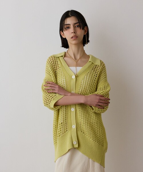 GRACE CONTINENTAL（グレースコンチネンタル）の「メッシュスキッパーニットカーディガン（カーディガン/ボレロ・レディース・イエロー/キャメル/ホワイト・36）」の14枚目の写真