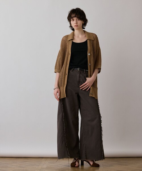 GRACE CONTINENTAL（グレースコンチネンタル）の「メッシュスキッパーニットカーディガン（カーディガン/ボレロ・レディース・イエロー/キャメル/ホワイト・36）」の22枚目の写真