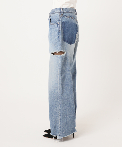 新品 Attick by Johnbull 別注ワイドデニム ダメージ Attick by Johnbull/アティック バイ ジョンブル】ダメージ