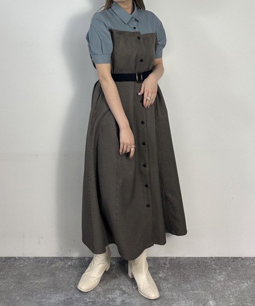 【NICOLE CLUB】ピグメントフレアワンピース　チャコールグレー　M NICOLE CLUB（ニコル クラブ）の「【NICOLE CLUB】ピグメント