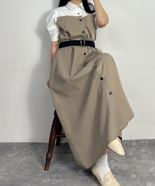 NICOLE CLUB(ニコル クラブ)の「ドッキング風シャツワンピース(ワンピース・レディース・オフホワイト/サックスブルー/チャコール・MEDIUM)」の20枚目の写真