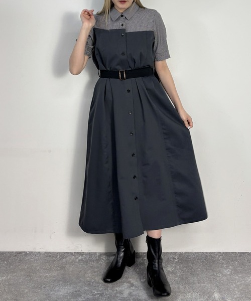 NICOLE CLUB(ニコル クラブ)の「ドッキング風シャツワンピース(ワンピース・レディース・オフホワイト/サックスブルー/チャコール・MEDIUM)」の21枚目の写真