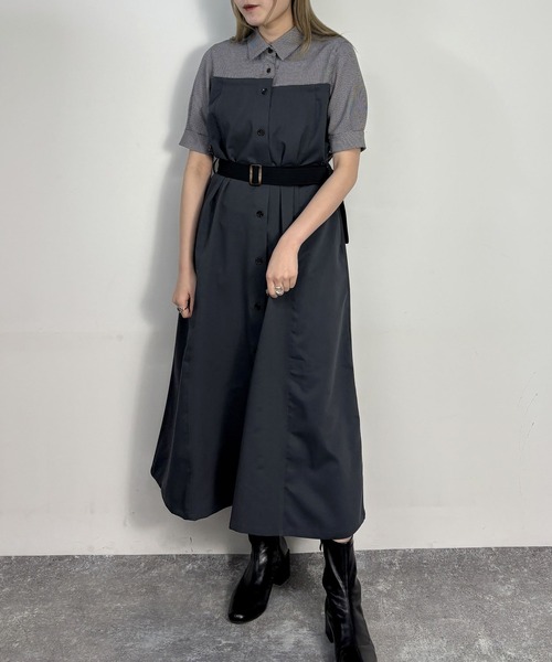NICOLE CLUB(ニコル クラブ)の「ドッキング風シャツワンピース(ワンピース・レディース・オフホワイト/サックスブルー/チャコール・MEDIUM)」の22枚目の写真