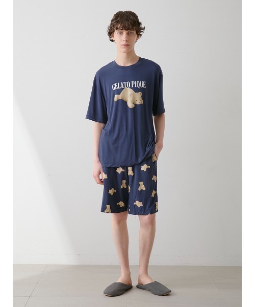 【JUNIOR】ベアワンポイントTシャツ&ベア柄ショートパンツセット　グレー ジェラートピケ gelato pique 【ONLINE限定】ベアワンポイントT
