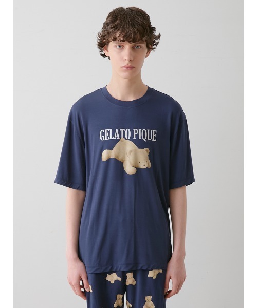 ジェラートピケ　接触冷感　ベアワンポイントTシャツ＆ロングパンツ セール】【ONLINE限定】【HOMME】【接触冷感】ベアワンポイントT