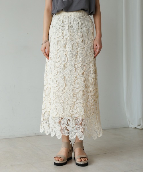 Bou Jeloud（ブージュルード）の「ケミカルレーススカート（スカート・レディース・オフホワイト/ブラック・38）」の4枚目の写真