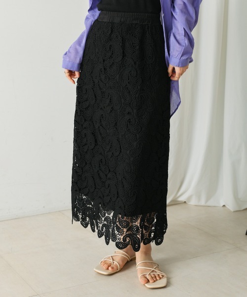 Bou Jeloud（ブージュルード）の「ケミカルレーススカート（スカート・レディース・オフホワイト/ブラック・38）」の7枚目の写真