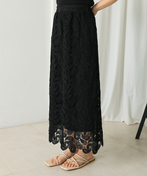 Bou Jeloud（ブージュルード）の「ケミカルレーススカート（スカート・レディース・オフホワイト/ブラック・38）」の11枚目の写真