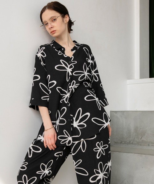 forksy.】フラワーモチーフデザイン ルームウェア シャツ&イージー
