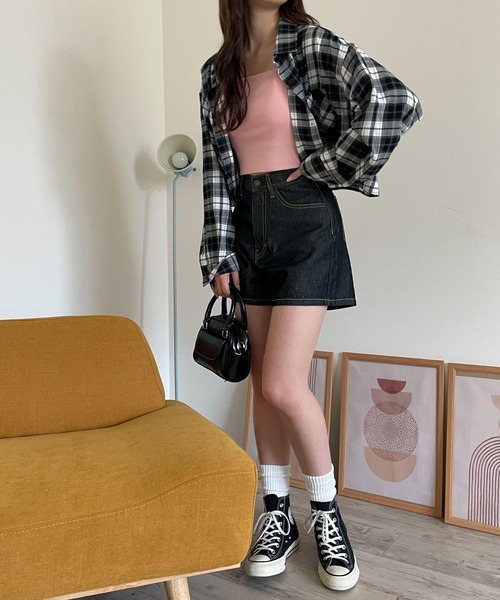 WEGO（ウィゴー）の「WEGO/【25年春夏新作】チェックショートシャツ（シャツ/ブラウス・レディース・ブラック/アイボリー・FREE）」の4枚目の写真