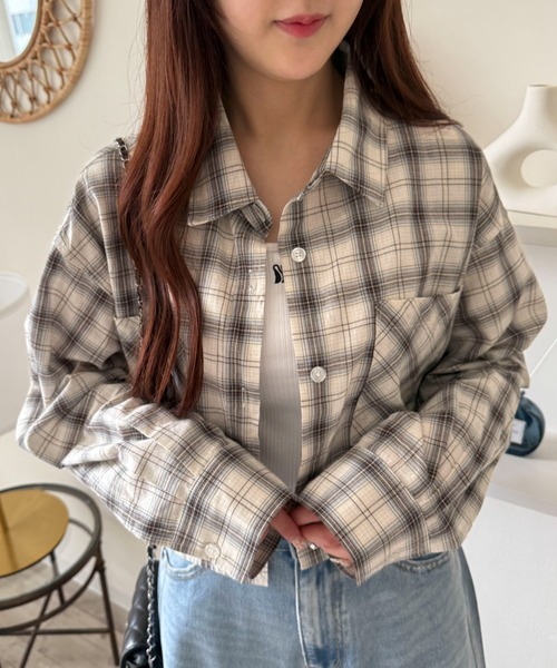 WEGO（ウィゴー）の「WEGO/【25年春夏新作】チェックショートシャツ（シャツ/ブラウス・レディース・ブラック/アイボリー・FREE）」の9枚目の写真