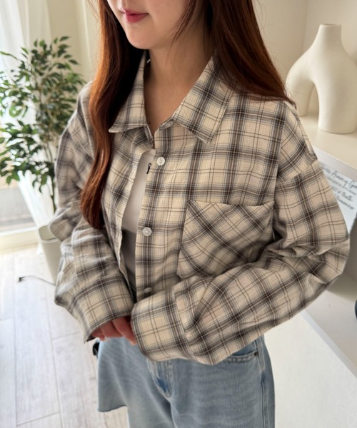 WEGO（ウィゴー）の「WEGO/【25年春夏新作】チェックショートシャツ（シャツ/ブラウス・レディース・ブラック/アイボリー・FREE）」の10枚目の写真