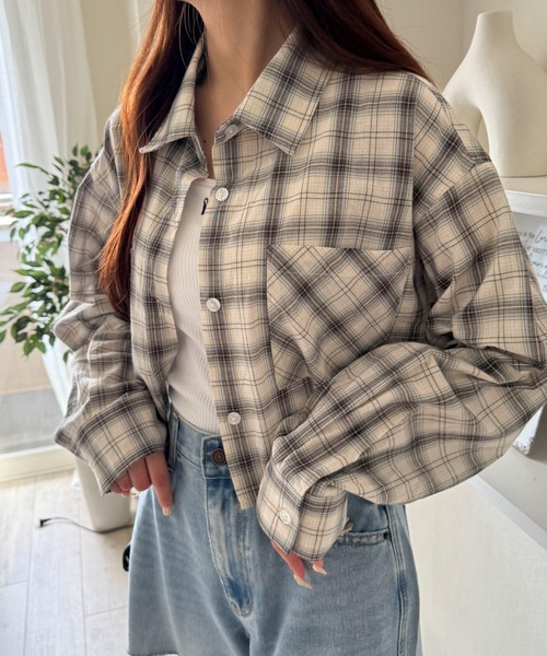 WEGO（ウィゴー）の「WEGO/【25年春夏新作】チェックショートシャツ（シャツ/ブラウス・レディース・ブラック/アイボリー・FREE）」の12枚目の写真