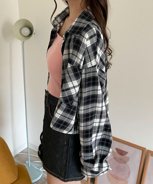 WEGO（ウィゴー）の「WEGO/【25年春夏新作】チェックショートシャツ（シャツ/ブラウス・レディース・ブラック/アイボリー・FREE）」の14枚目の写真