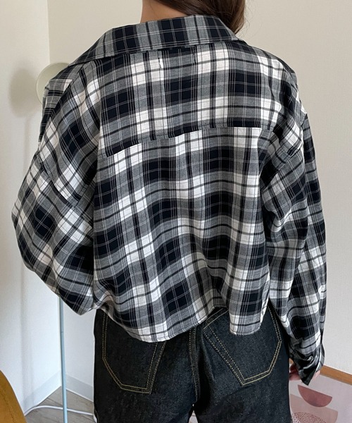WEGO（ウィゴー）の「WEGO/【25年春夏新作】チェックショートシャツ（シャツ/ブラウス・レディース・ブラック/アイボリー・FREE）」の15枚目の写真
