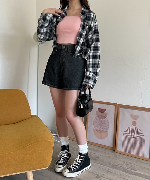 WEGO（ウィゴー）の「WEGO/【25年春夏新作】チェックショートシャツ（シャツ/ブラウス・レディース・ブラック/アイボリー・FREE）」の18枚目の写真