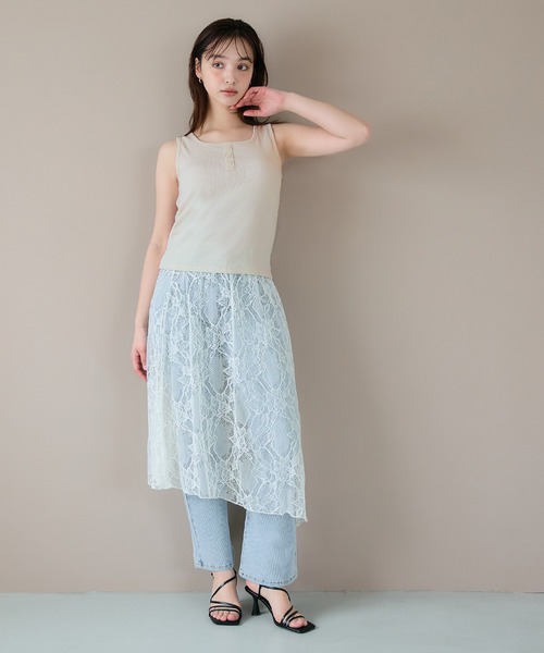 coca（coca）（コカ）の「【WEB限定セール】OUTBRAヘンリーネック風カップ付きタンクトップ（タンクトップ・レディース・ライトベージュ/その他1/ネイビー・S/M/L）」の14枚目の写真