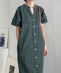 FAVORITO（ファヴォリート）の「Vネックシングルブレスト半袖デニムワンピース（ワンピース）」