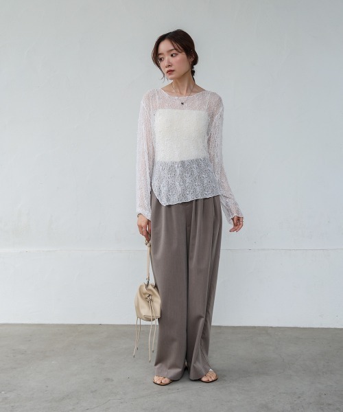 Bab（バブ）の「アシメヘムデザインスリットレーストップス（Tシャツ/カットソー・レディース・ブラック/オフホワイト・FREE）」の5枚目の写真