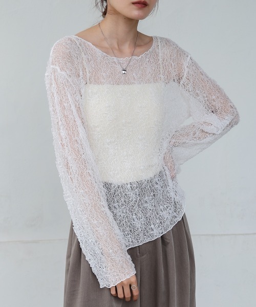 Bab（バブ）の「アシメヘムデザインスリットレーストップス（Tシャツ/カットソー・レディース・ブラック/オフホワイト・FREE）」の11枚目の写真