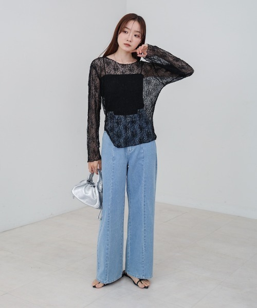 Bab（バブ）の「アシメヘムデザインスリットレーストップス（Tシャツ/カットソー・レディース・ブラック/オフホワイト・FREE）」の16枚目の写真