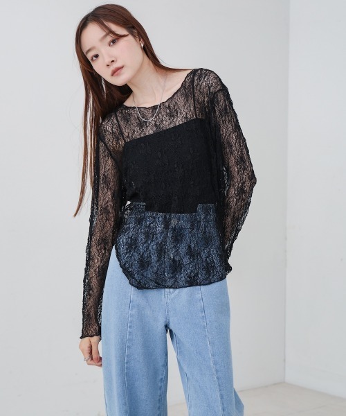 Bab（バブ）の「アシメヘムデザインスリットレーストップス（Tシャツ/カットソー・レディース・ブラック/オフホワイト・FREE）」の17枚目の写真
