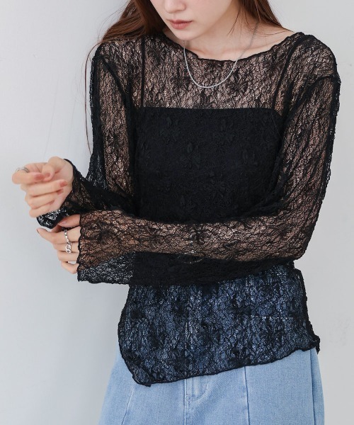 Bab（バブ）の「アシメヘムデザインスリットレーストップス（Tシャツ/カットソー・レディース・ブラック/オフホワイト・FREE）」の18枚目の写真