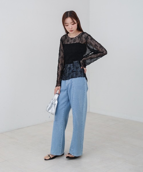 Bab（バブ）の「アシメヘムデザインスリットレーストップス（Tシャツ/カットソー・レディース・ブラック/オフホワイト・FREE）」の20枚目の写真